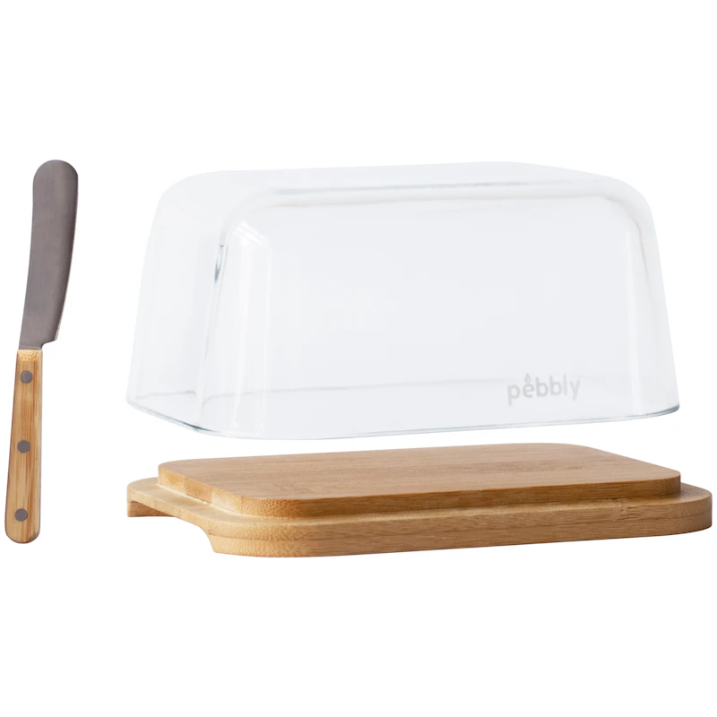 Smörskål Med Smörkniv, Glas / Bambu
