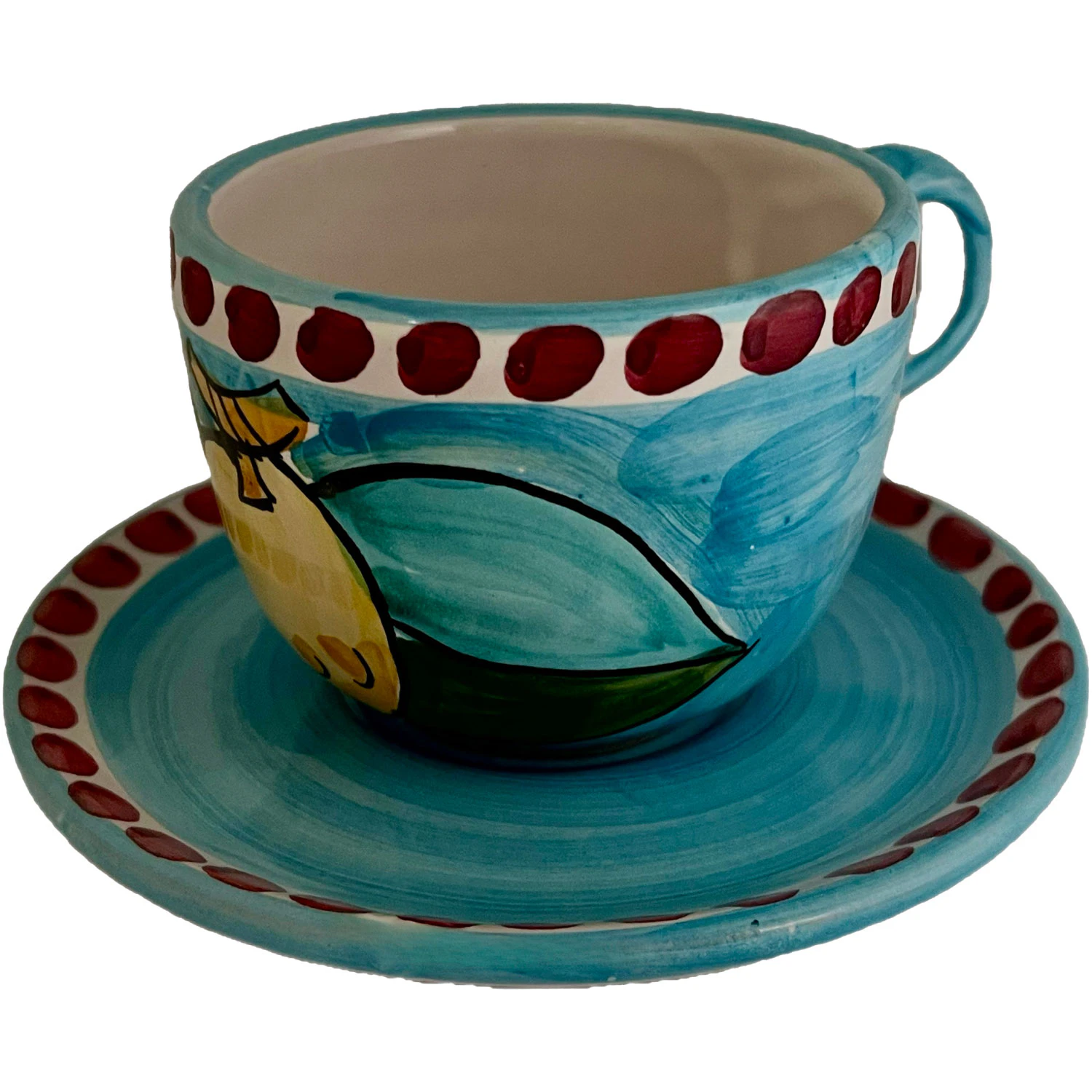 Piccola Home Sorrento Limone Cappuccinokopp Med Fat - Kaffekoppar Keramik Turkos
