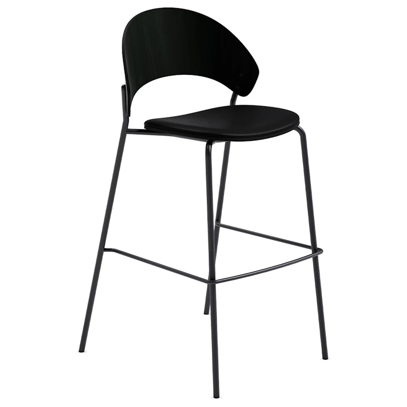 Dosina Barstol 65 cm, Svart Ek / Svart Läder