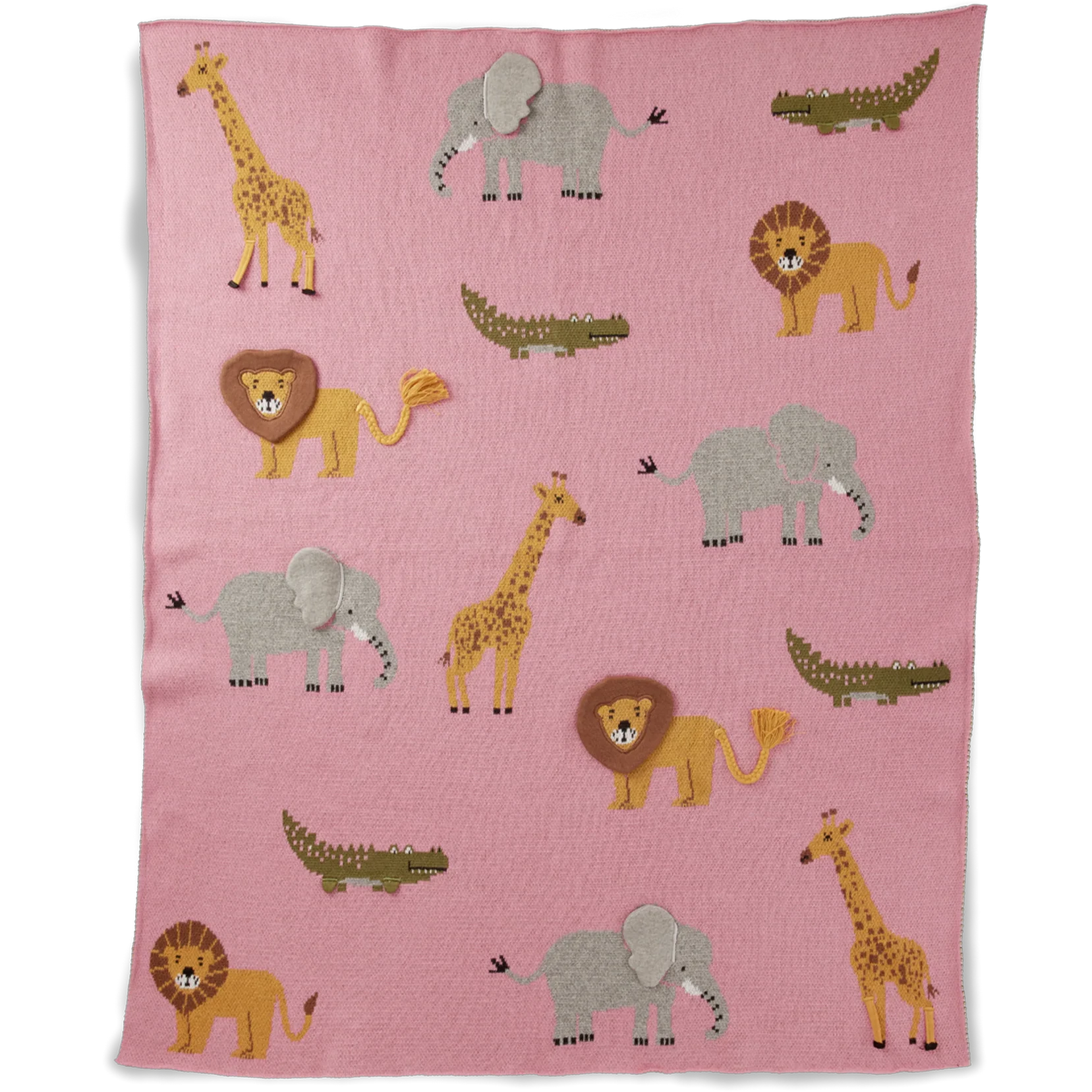 Rice Babyfilt Stickad Med Djur & 3d-detaljar - Barnfiltar Bomull Rosa
