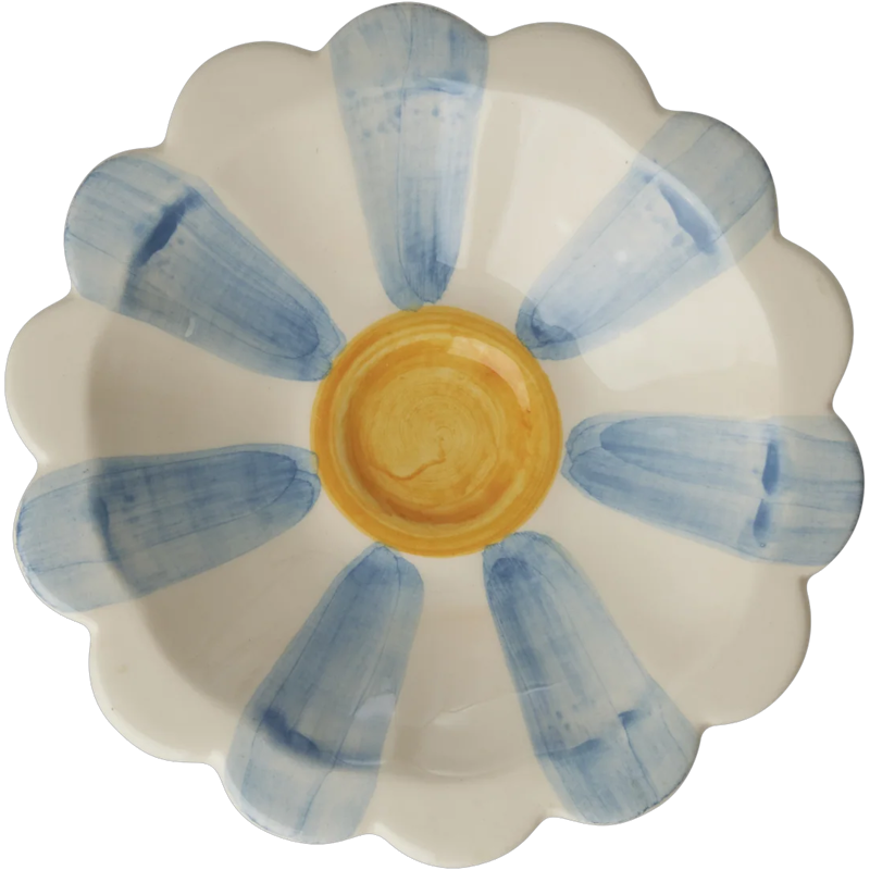 Flower Dippskål Med Handmålade Ränder, Blå
