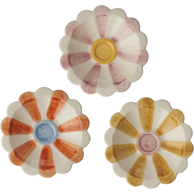 Flower Dippskål Med Handmålade Ränder Keramik 3-pack, Rosa / Orange / Gul