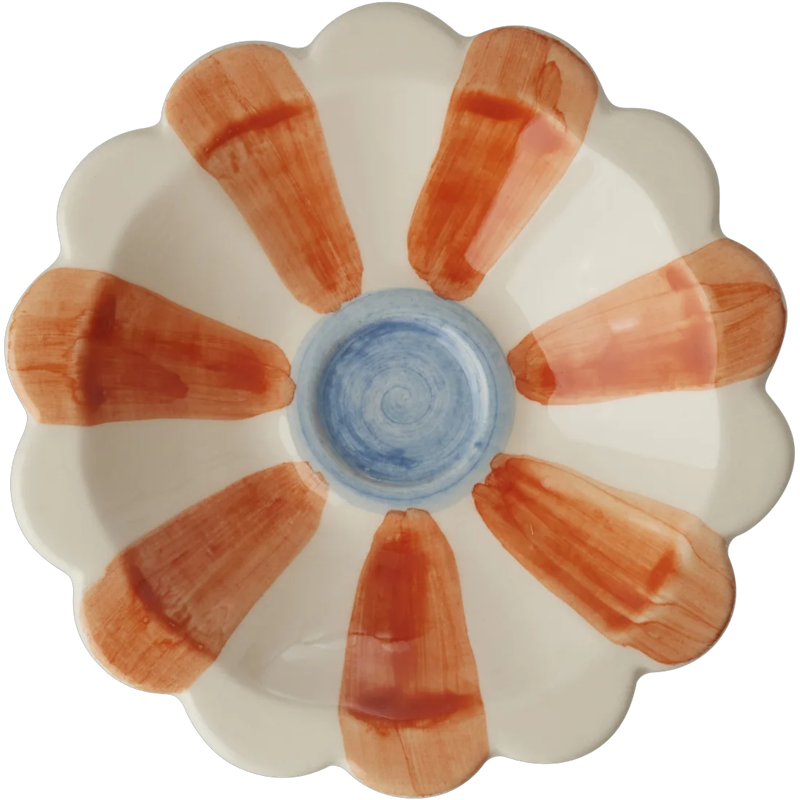 Flower Dippskål Med Handmålade Ränder, Orange