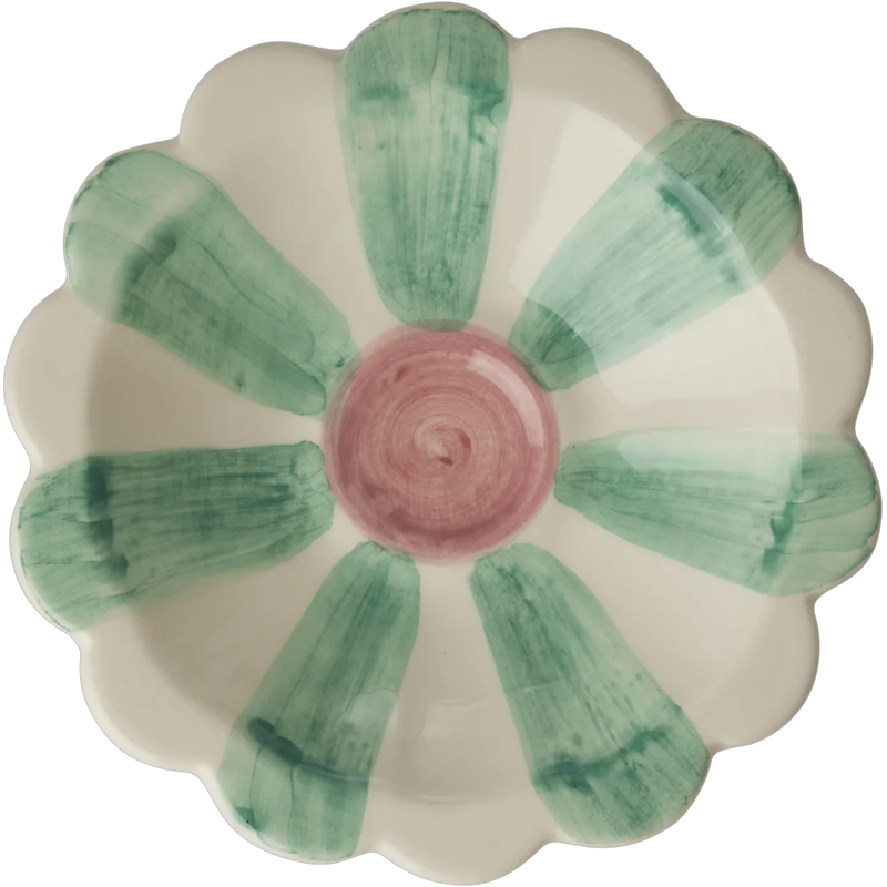 Flower Dippskål Med Handmålade Ränder, Soft Green