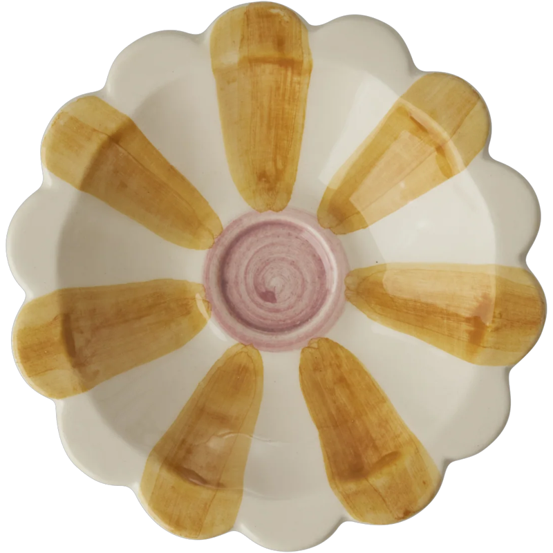 Flower Dippskål Med Handmålade Ränder, Gul