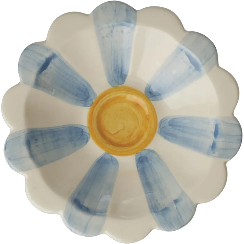 Flower Dippskål Med Handmålade Ränder, Blå