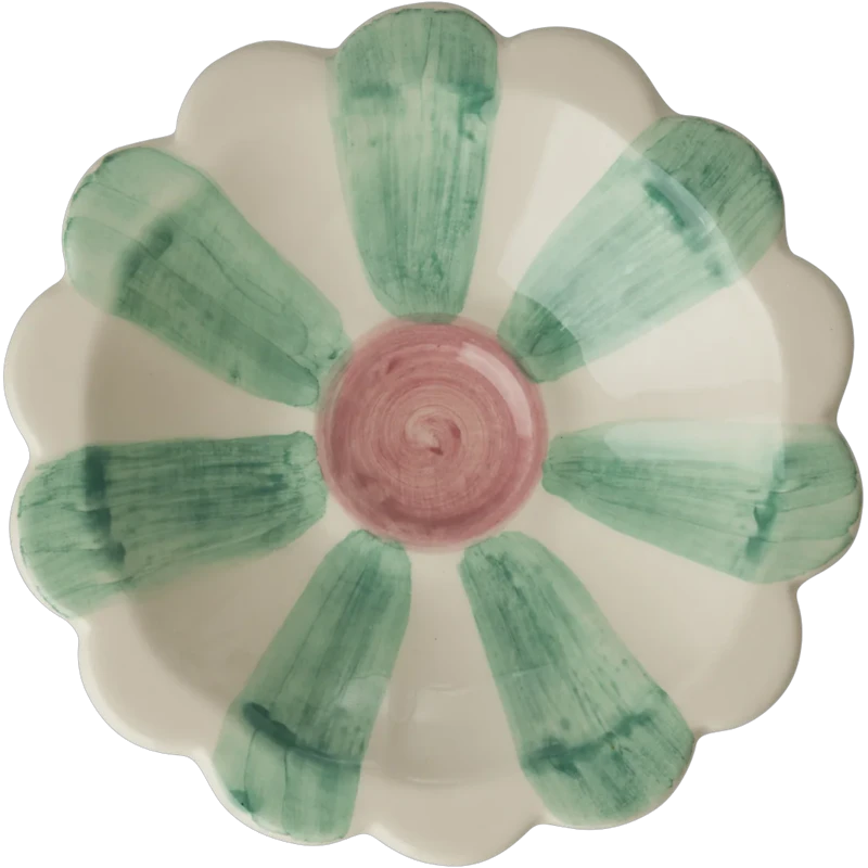 Flower Dippskål Med Handmålade Ränder, Soft Green