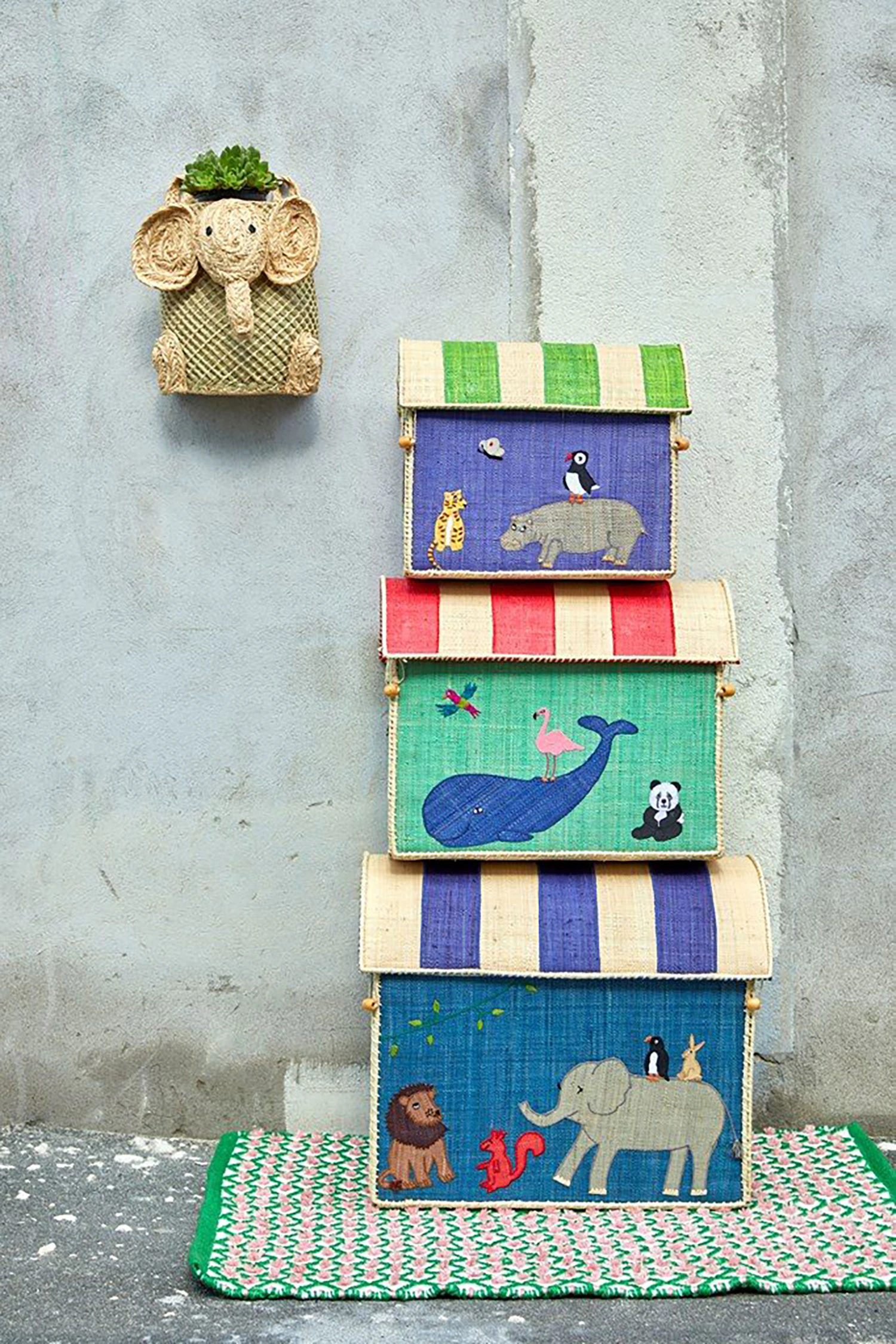 Rice Raffia Leksaksförvaring 3-pack Animal, multi från RICE, bild 2