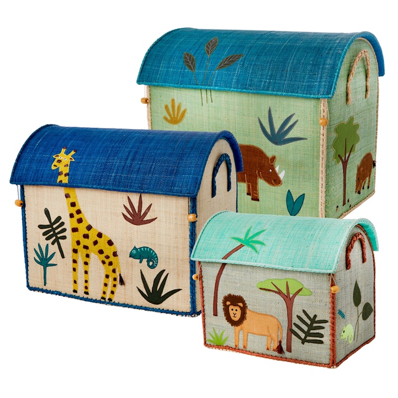 Raffia Leksaksförvaring 3-pack, Blue Jungle