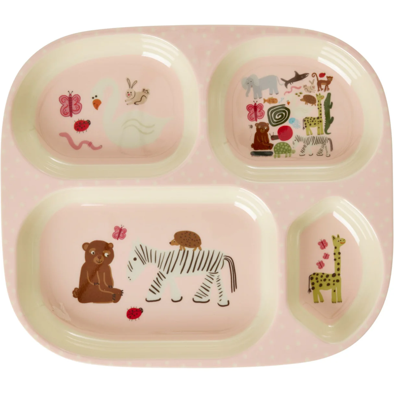 Melamintallrik Med 4 Fack, Pink Wildlife