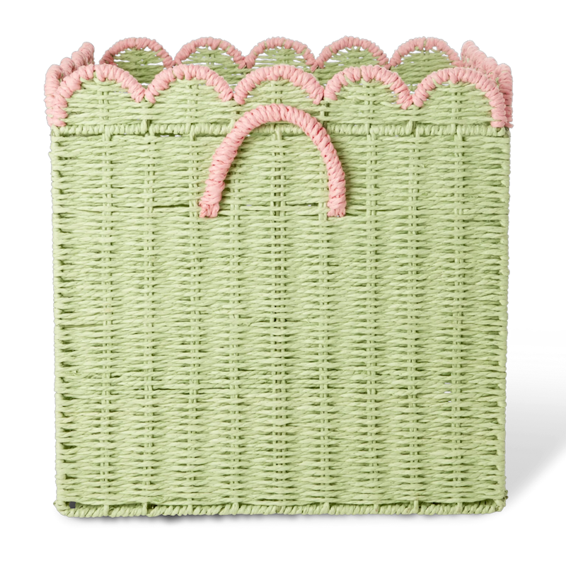Paper Rope Korg Vikbar Med Snäckformade Kanter 33 cm, Grön / Rosa