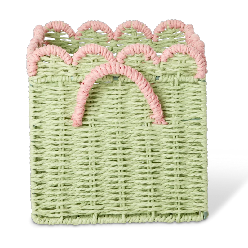 Paper Rope Korg Vikbar Med Snäckformade Kanter 20 cm, Grön / Rosa