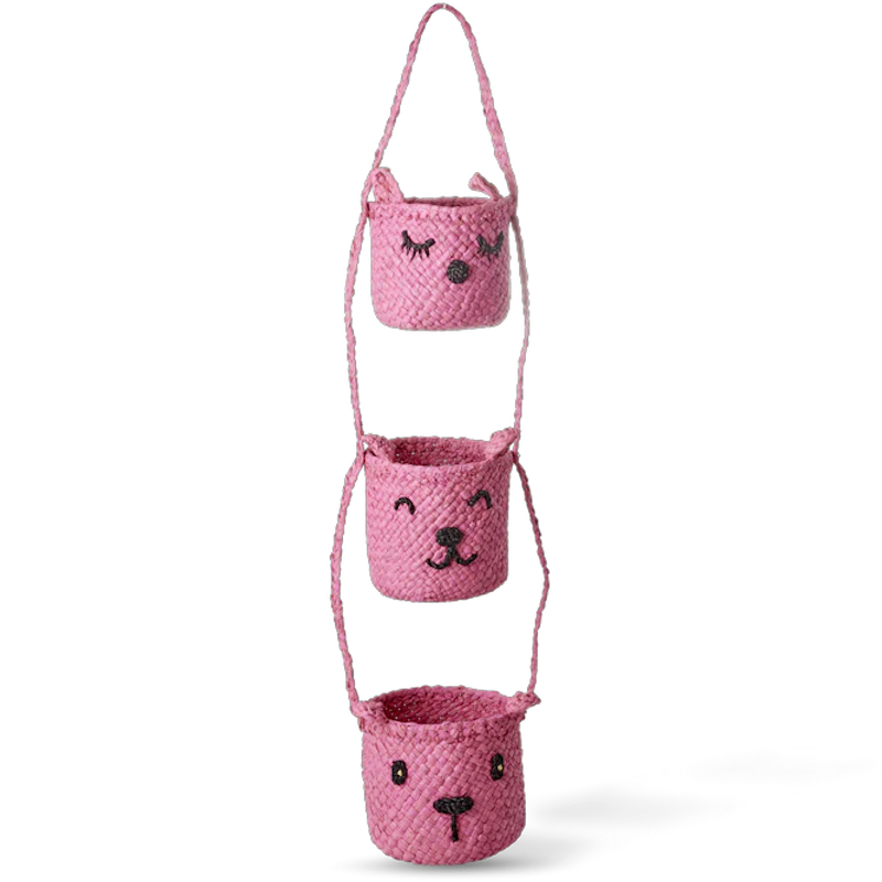 Raffia Hängförvaring Med Djurhuvuden, Rosa