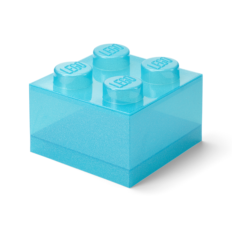 LEGO® Brick Förvaringslåda Translucent 4 Knoppar, Glitter Ljusblå