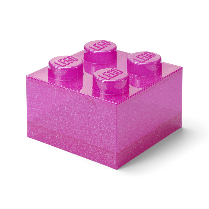 LEGO® Brick Förvaringslåda Translucent 4 Knoppar, Glitter Medium Violet