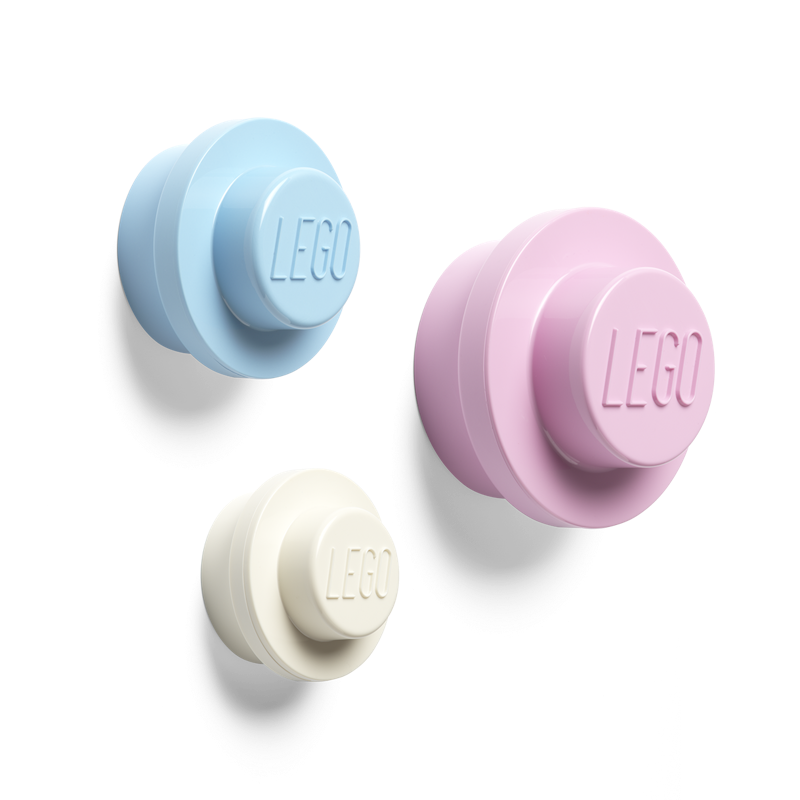 LEGO® Väggkrokar 3-pack, Vit / Blå / Rosa
