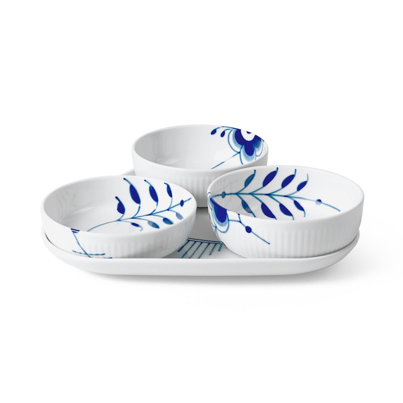 Blue Fluted Mega Serveringsset, 4 Delar