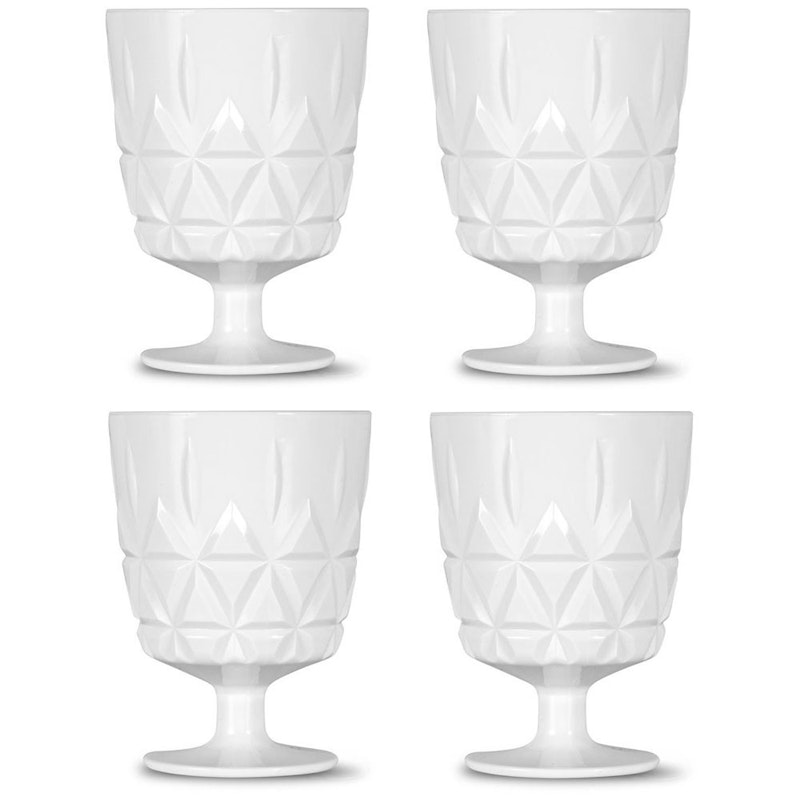 Picknick Glas Med Fot Akryl 4-pack, Vit