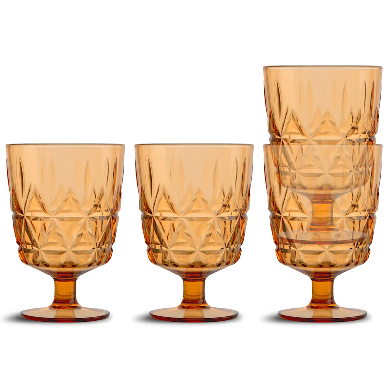 Picnic Juni Glas Med Fot 4-pack, Amber