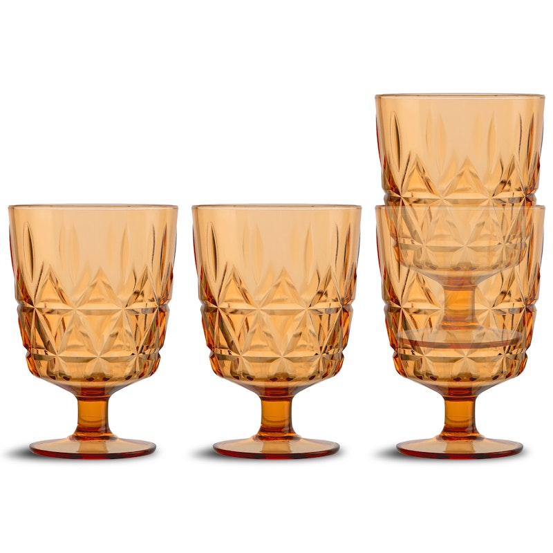 Picnic Juni Glas Med Fot 4-pack, Amber