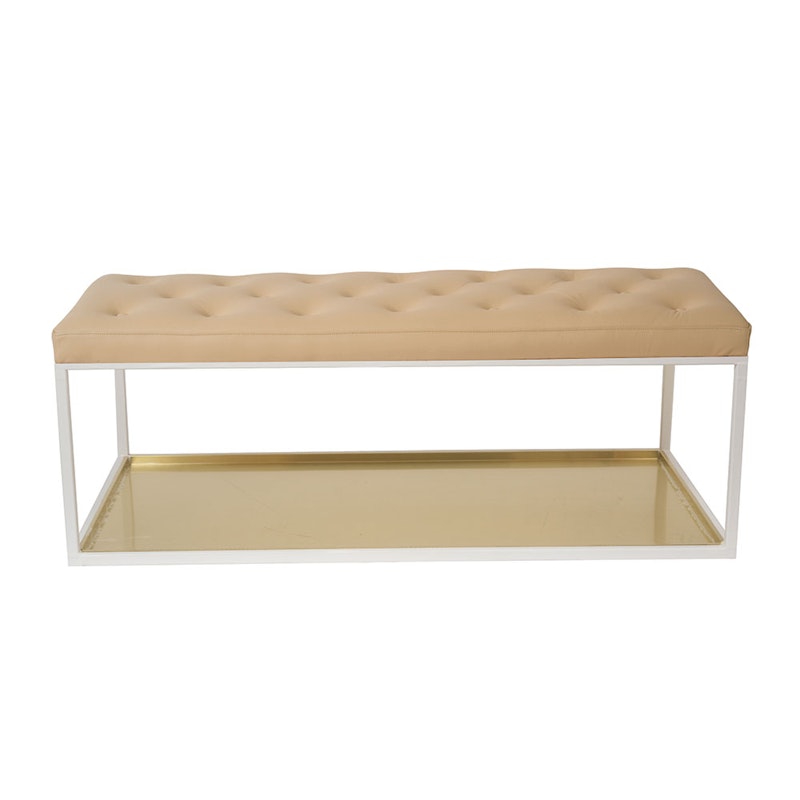 Bänk 11, Stål/Mässing, Beige Läder
