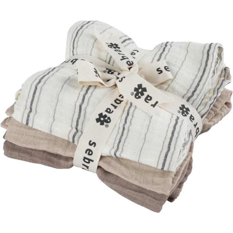 Muslin Babyfilt 3-pack, Cream Stripe