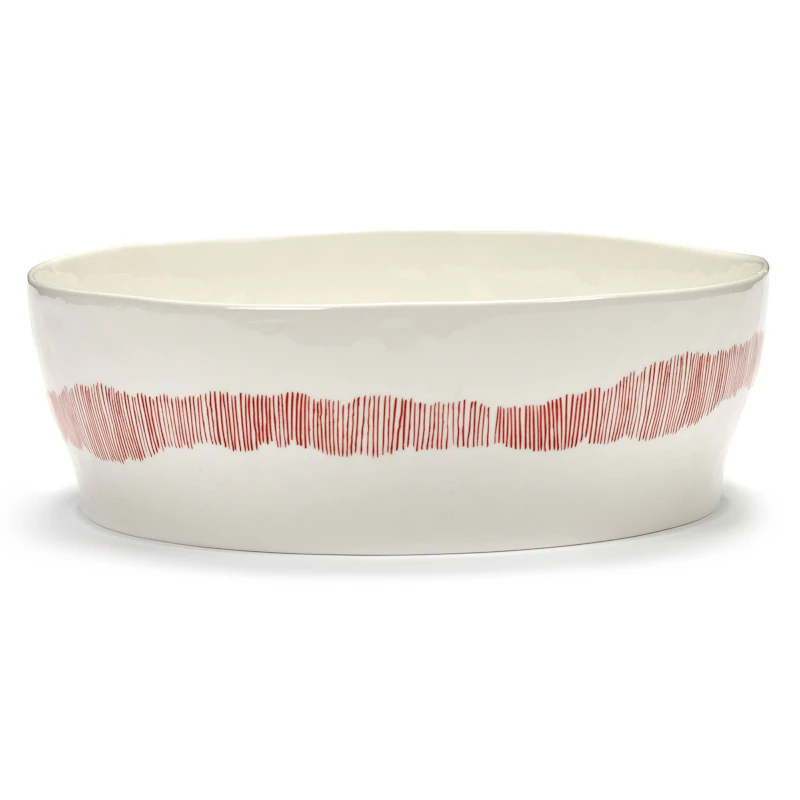 SALAD BOWL WHITE STRIPES RED FEAST