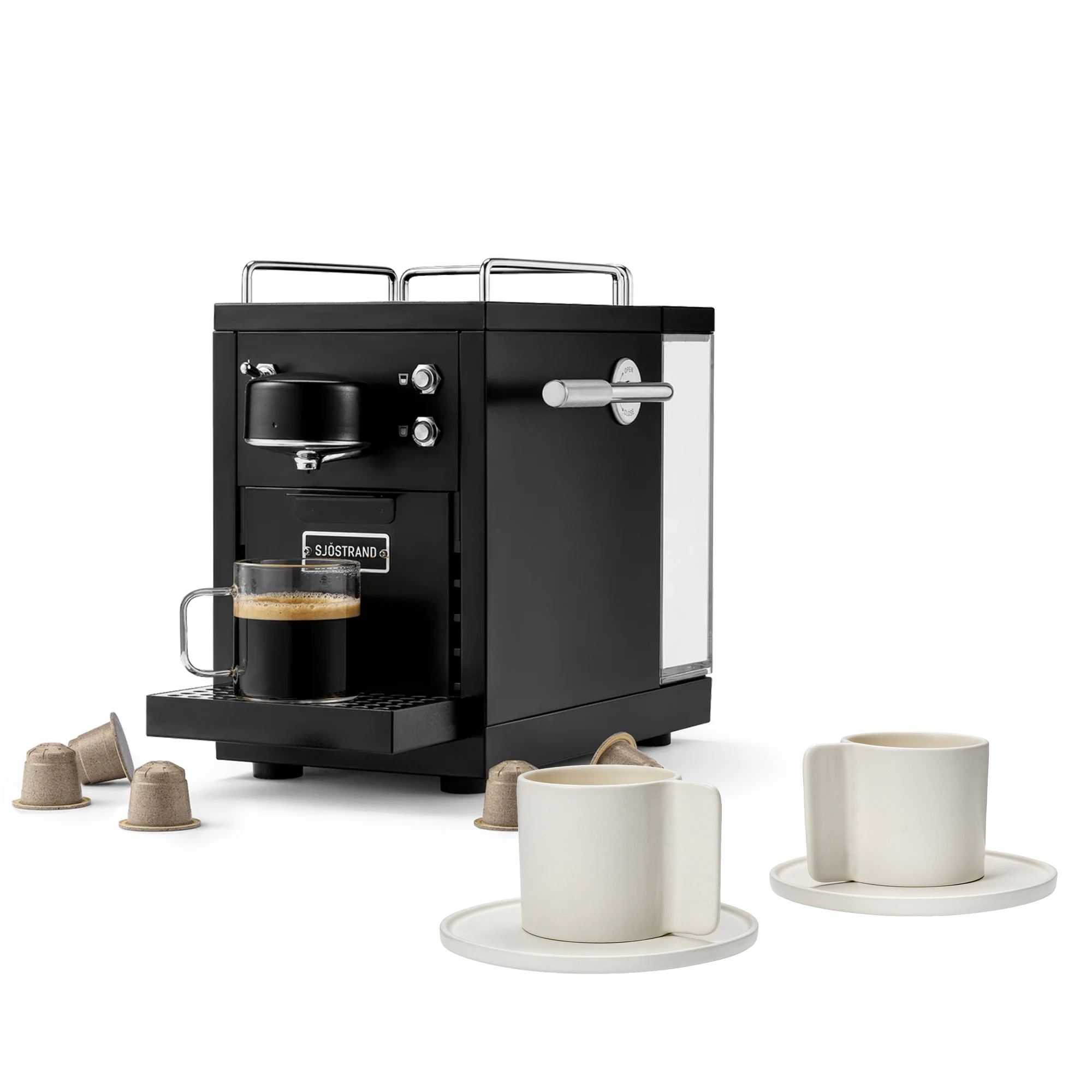 Sj&ouml;strand Original 2.0 Kapselmaskin & Lungo Kaffekopp 2-pack - Rostfritt St&aring;l Svart