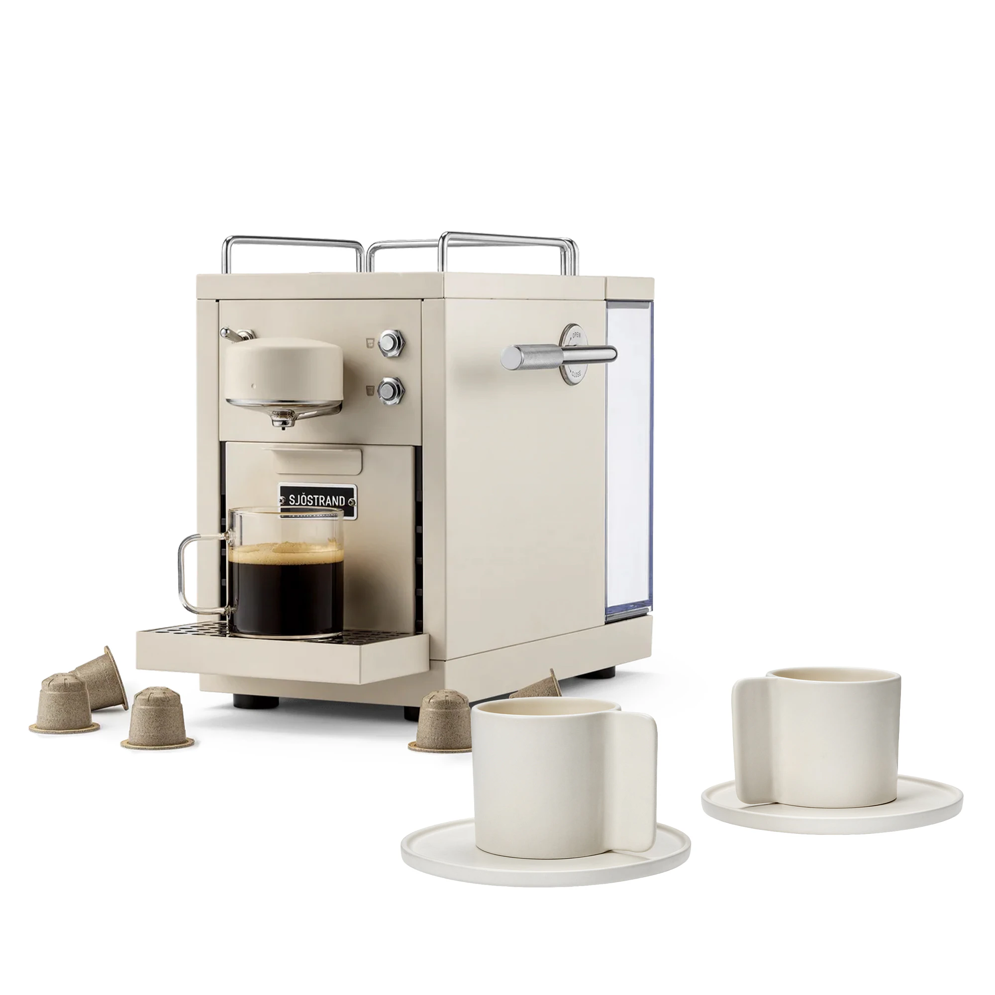 Sj&ouml;strand Original 2.0 Kapselmaskin & Lungo Kaffekopp 2-pack - Rostfritt St&aring;l Beige