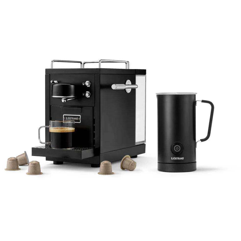 Sj&ouml;strand Original 2.0 Kapselmaskin & Mj&ouml;lkskummare - Rostfritt St&aring;l Svart