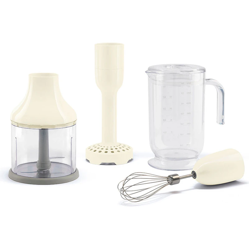Mixer set om 4 - bägare, hackare, visp, mosare, Creme