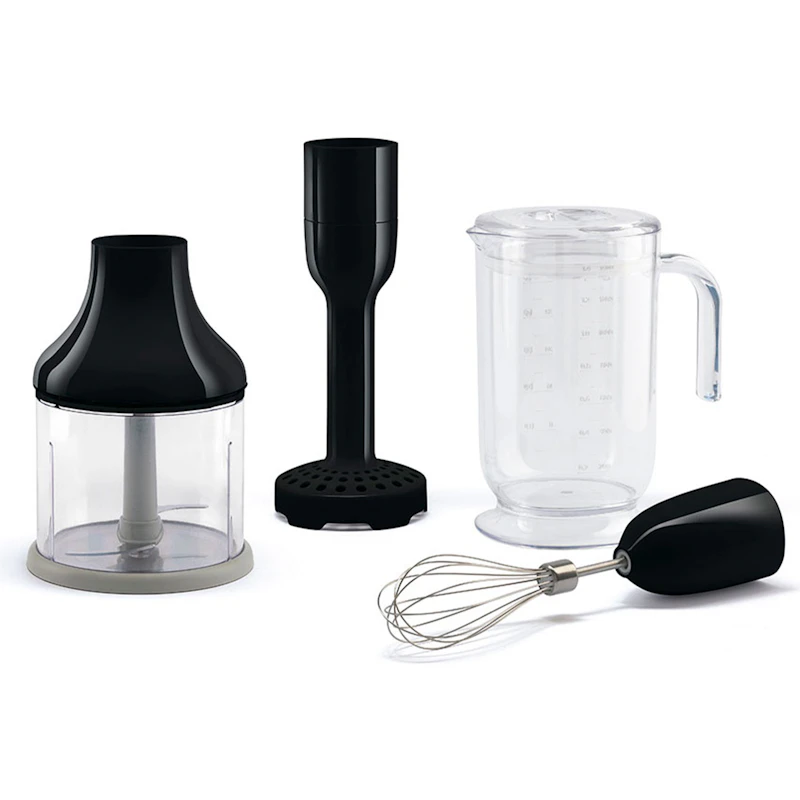 Mixer set om 4 - bägare, hackare, visp, mosare, Svart