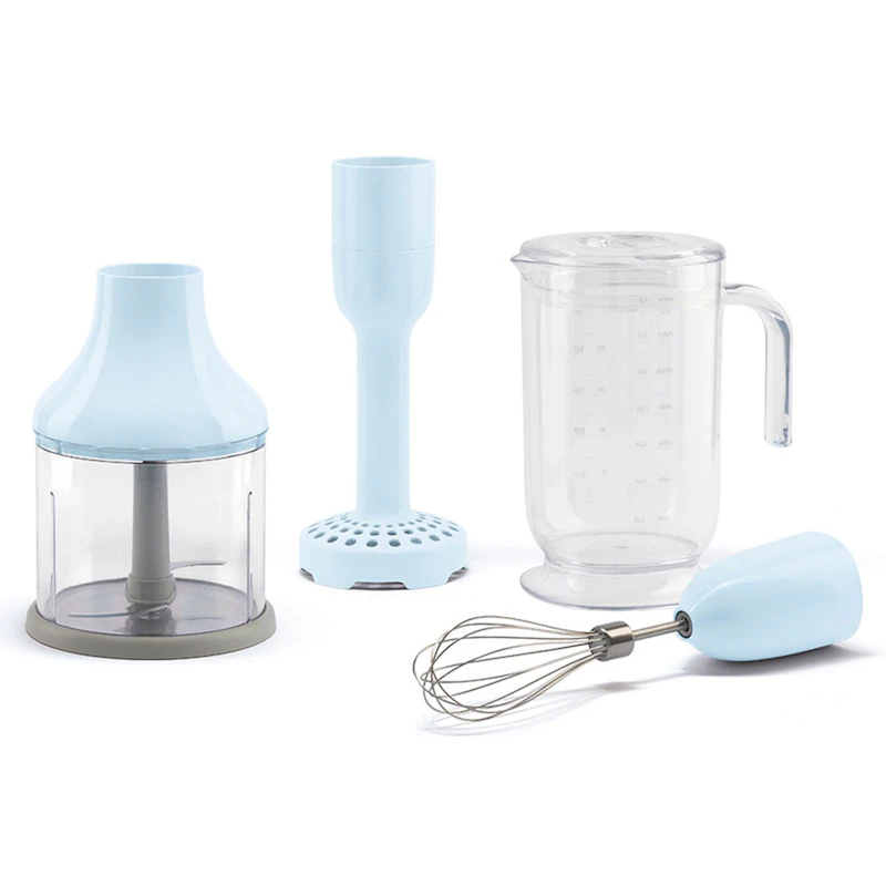 Mixer set om 4 - bägare, hackare, visp, mosare Blå