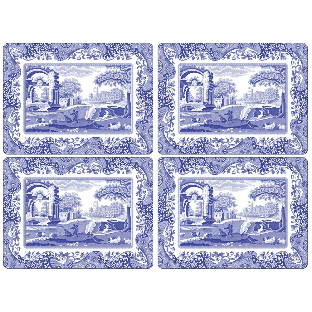 Spode Blue Italian Bordstablett 4-pack 401 Mm x 290 Mm - Bordstabletter & Glasunderl&auml;gg Tr&auml; Vit