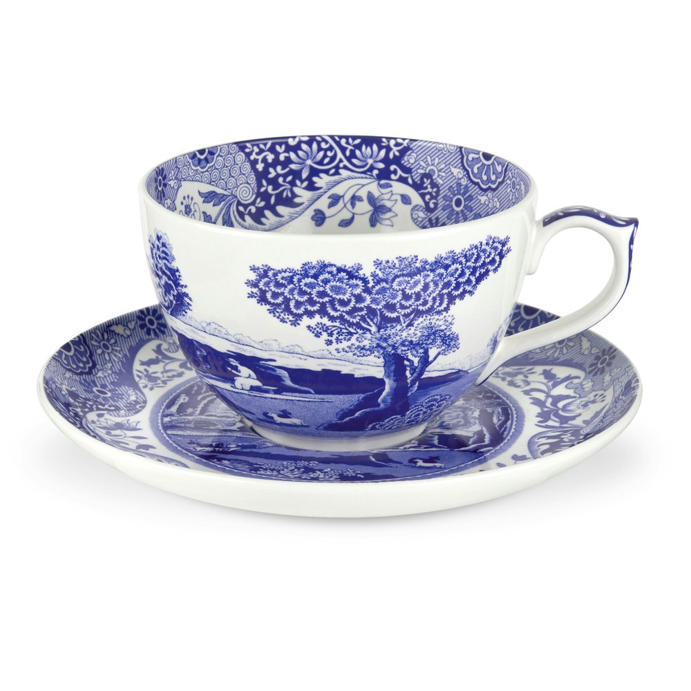 Spode Blue Italian Jumbokopp Med Fat 56 Cl - Kaffekoppar Porslin Vit