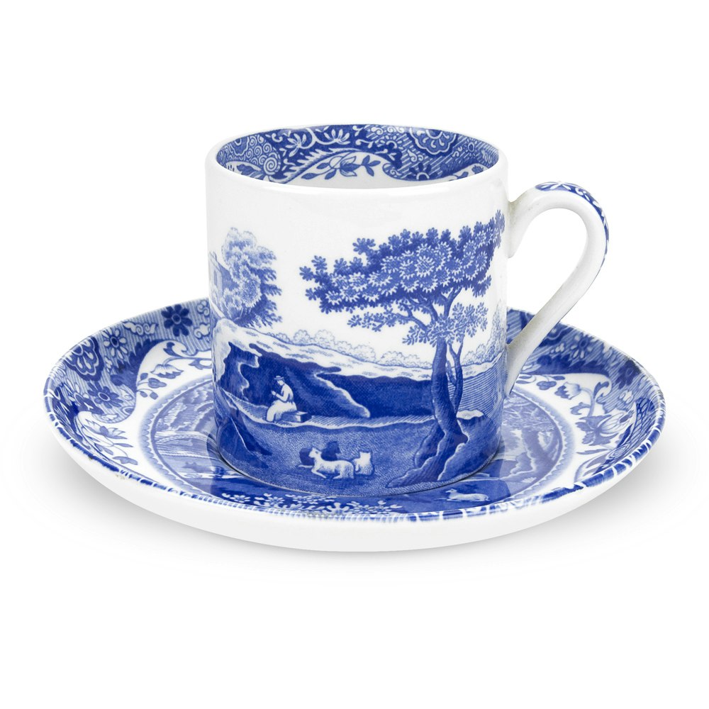 Spode Blue Italian Kaffekopp Med Fat 9 Cl - Kaffekoppar Porslin Vit