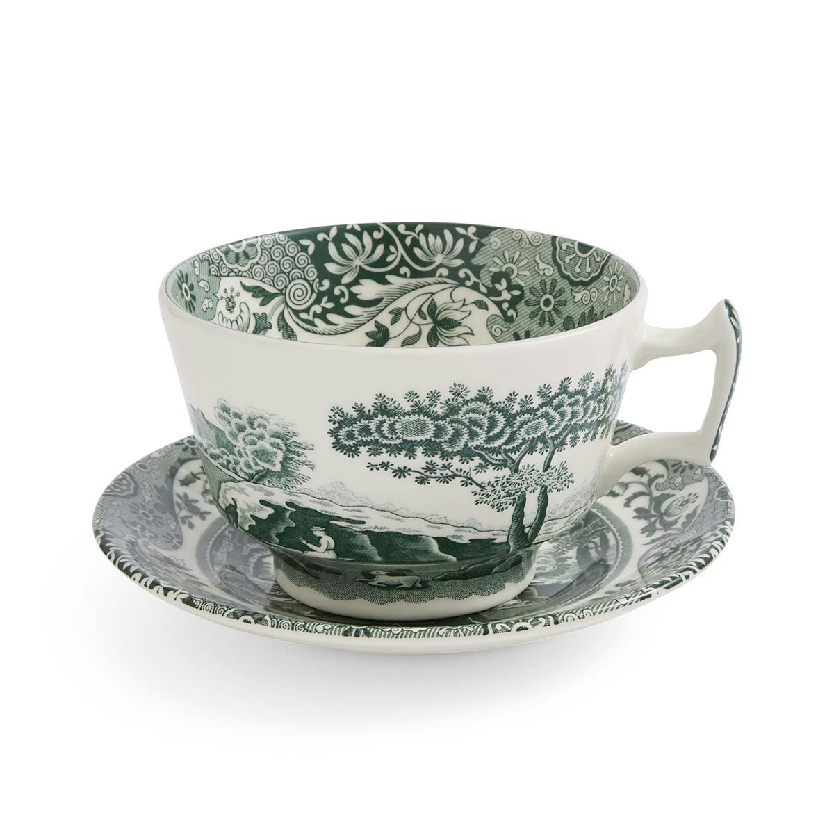 Spode Heritage Green Italian Frukostkopp Med Fat Gr&ouml;n - Kaffekoppar Porslin Vit