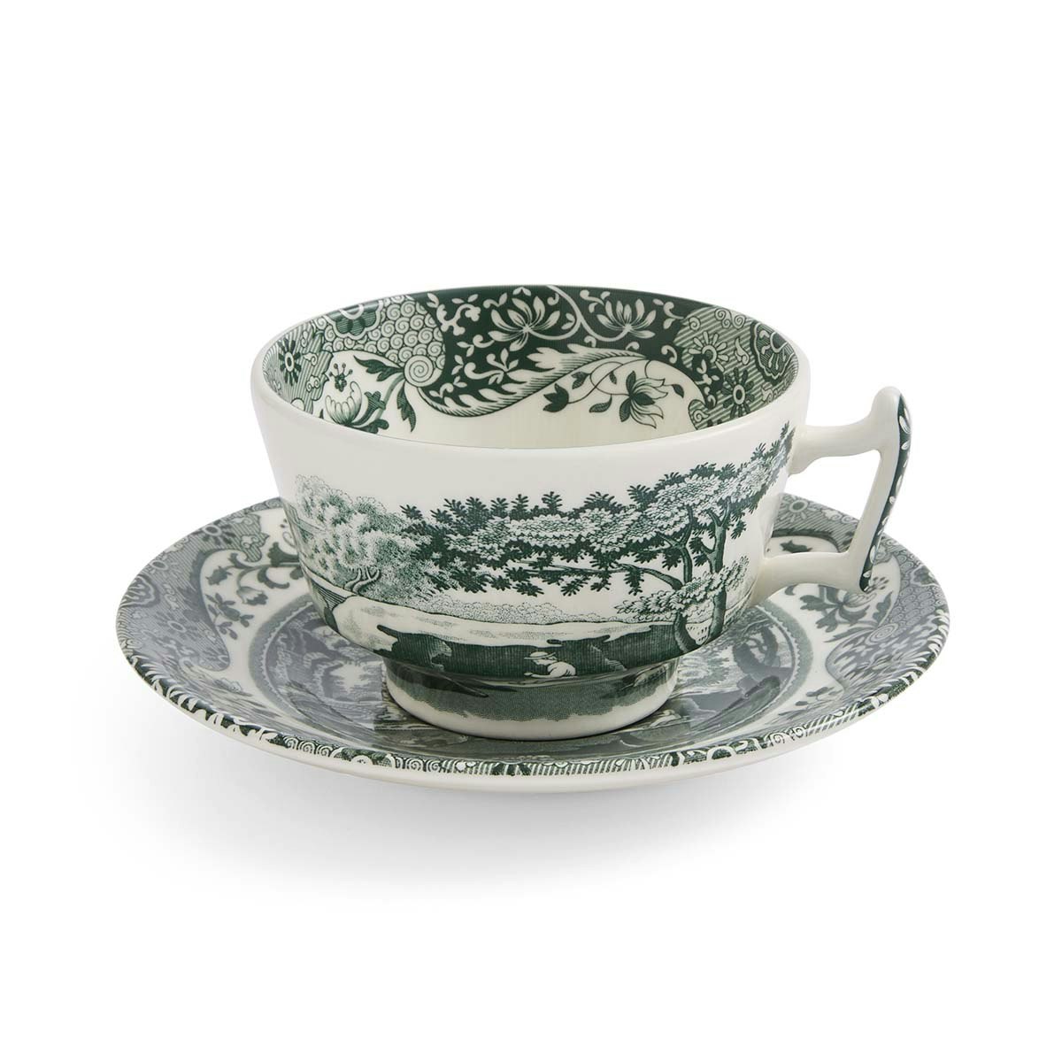 Spode Heritage Green Italian Tekopp Med Fat Gr&ouml;n - Tekoppar Porslin Vit