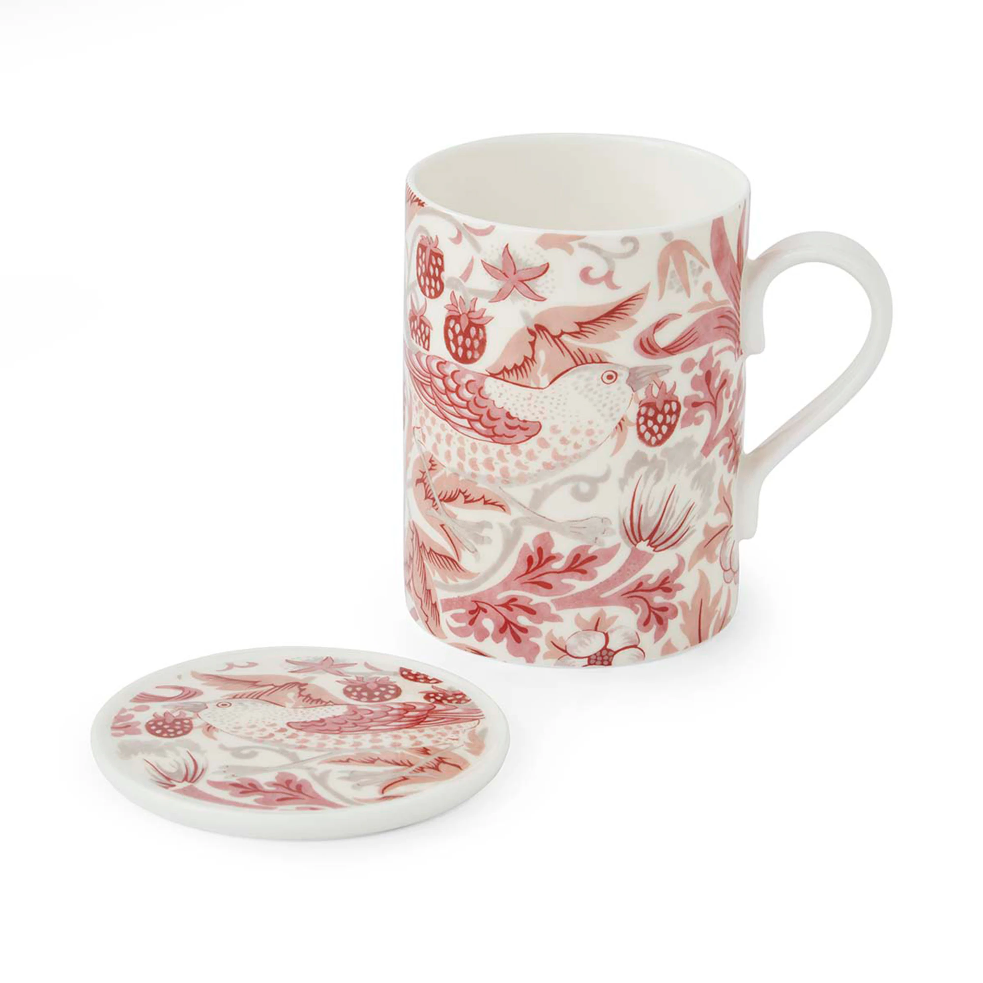 Spode William Morris & Co Mugg + Glasunderlägg Strawberry Thief / Madder - Kaffekoppar Porslin Multi