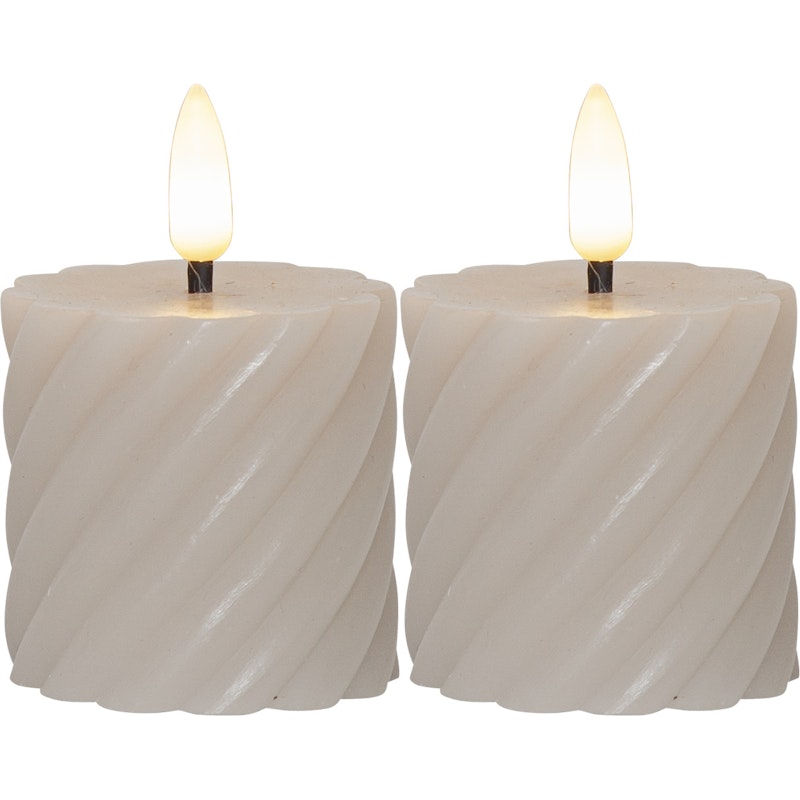 Flamme Swirl LED Blockljus 7,5 cm 2-pack, Beige