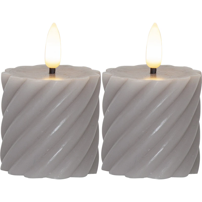 Flamme Swirl LED Blockljus 7,5 cm 2-pack, Grå