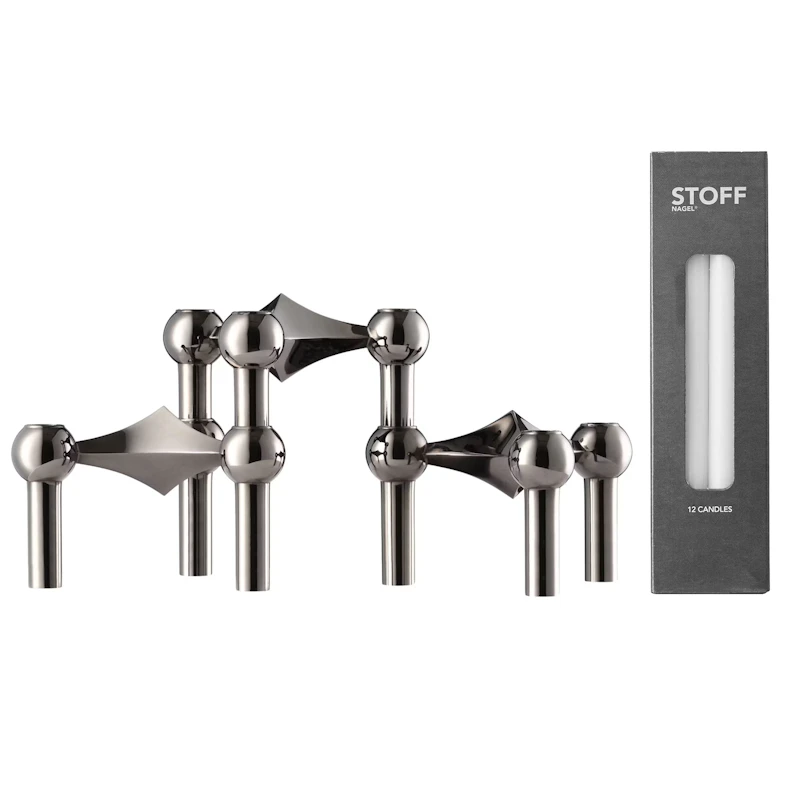 Nagel Ljusstake 3-pack + 12 Ljus, Svart Krom