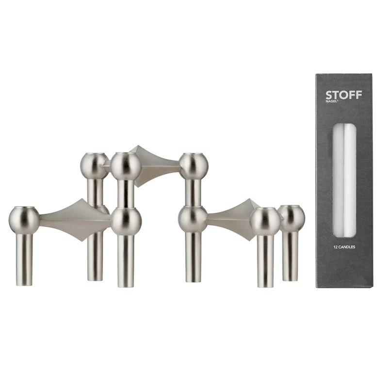 Nagel Ljusstake 3-pack + 12 Ljus, Brushed Chrome