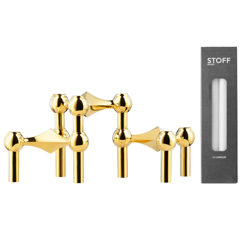 Nagel Ljusstake 3-pack + 12 Ljus, Mässing