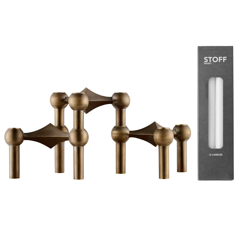 Nagel Ljusstake 3-pack + 12 Ljus, Bronserad Mässing
