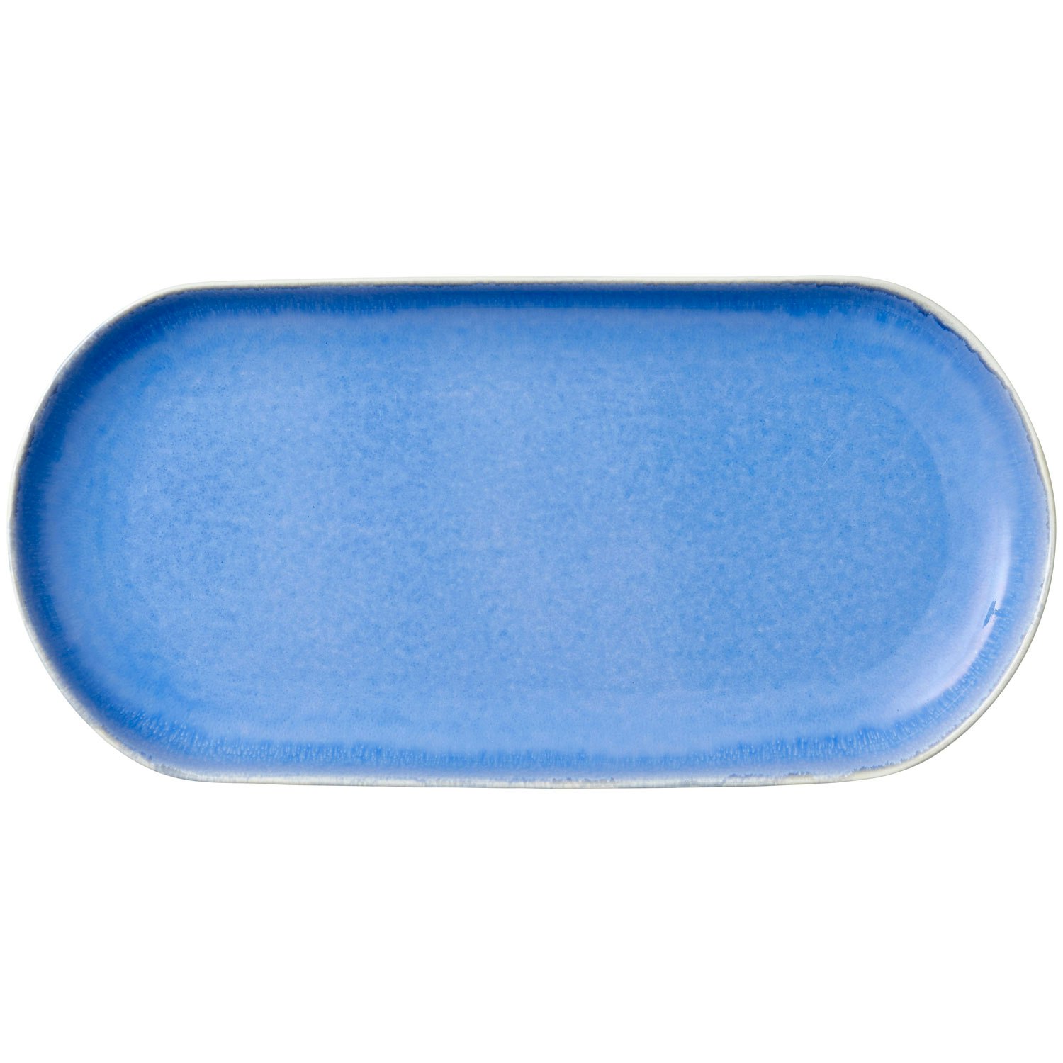 Studio Round North Serveringsfat 19x38 Cm Matte White/shiny River - Uppl&auml;ggningsfat Stengods Bl&aring;