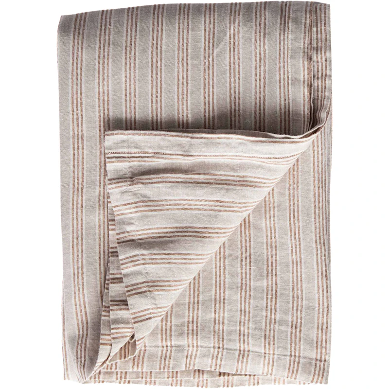 Linen Bordsduk 145x330 cm, Hazelnut Stripe