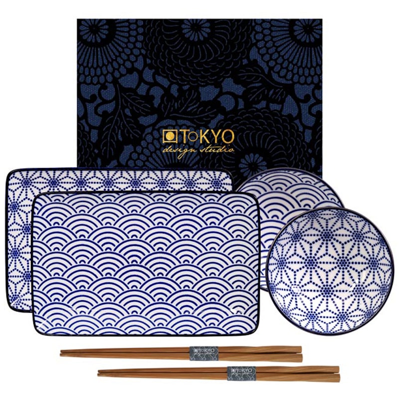 Nippon Blue Sushi Set 6 Delar, Wave/Star