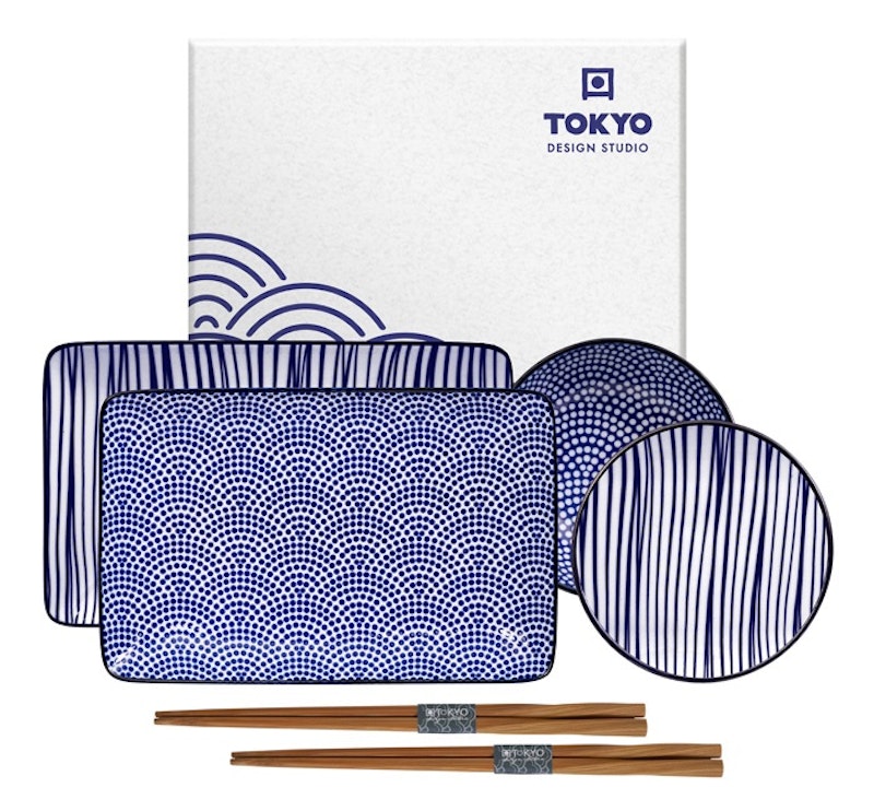 Nippon Blue Sushi Set 6 Delar, Lines/Dots