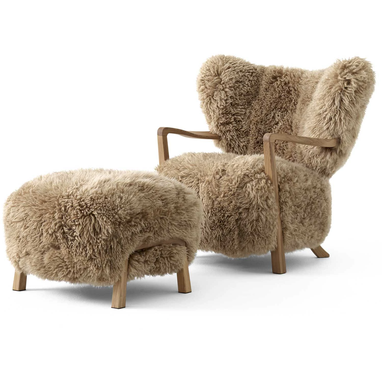 &tradition wulff atd2 loungefåtölj + atd3 fotpall / sheepskin honey - fårskinn ek